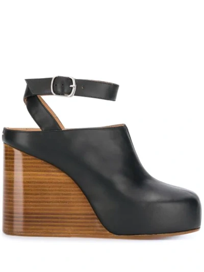 Maison Margiela Wooden Wedge Heeled Mules In Black