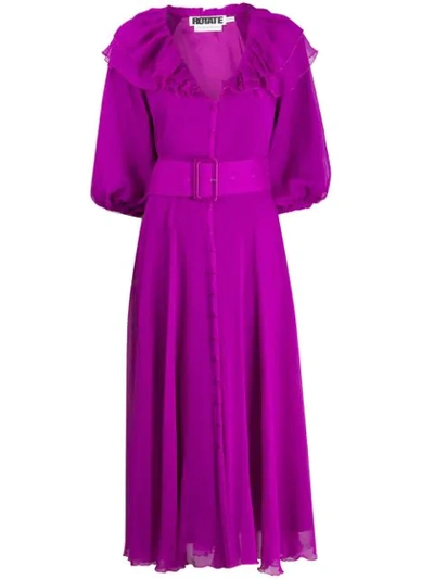 Rotate Birger Christensen 荷叶边系腰带中长连衣裙 In Purple