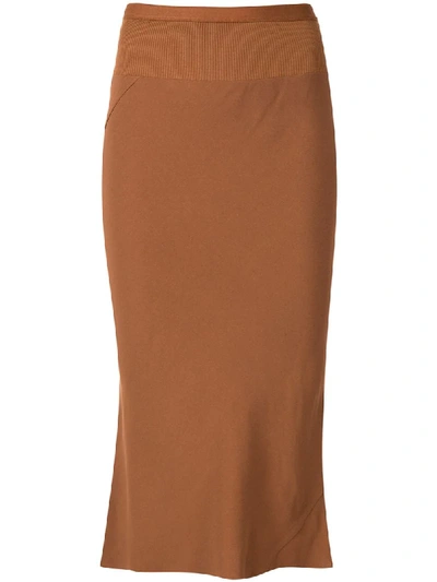 Rick Owens Stretch Fit Midi Skirt In Brown