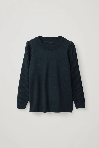 Cos Puff Sleeve Cotton-wool Jumper In Blue