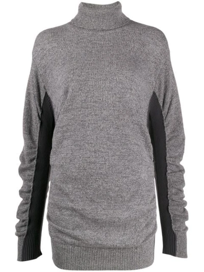 Mm6 Maison Margiela Ribbed Panel Ruched Wool Blend Jumper In Grey
