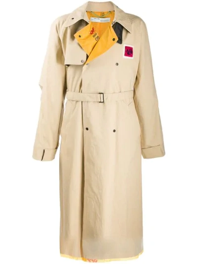 Off-white Contrast Lapel Trench Coat In Neutrals