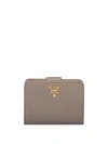 Prada Saffiano Logo-plaque Wallet In Grey