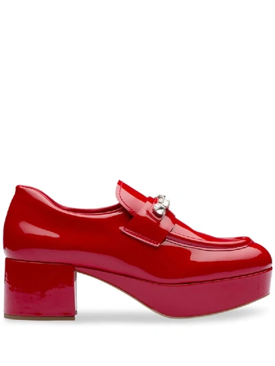Miu Miu Crystal Embellished Platform Loafers In Red