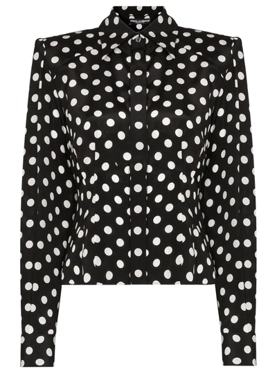 Dolce & Gabbana Paddy Pussy-bow Polka-dot Blouse In Black