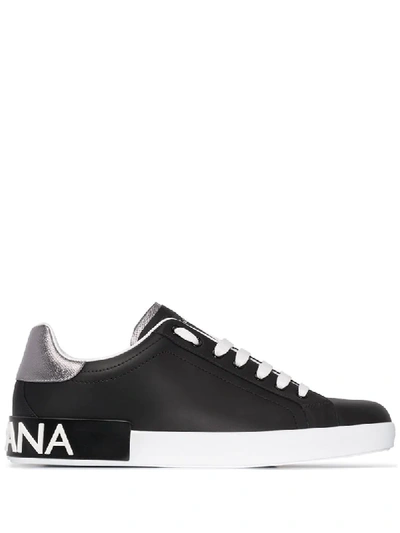 Dolce & Gabbana Portofino Spoiler Leather Low-top Sneakers In Black