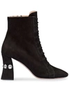 MIU MIU EMBELLISHED HEEL ANKLE BOOTS