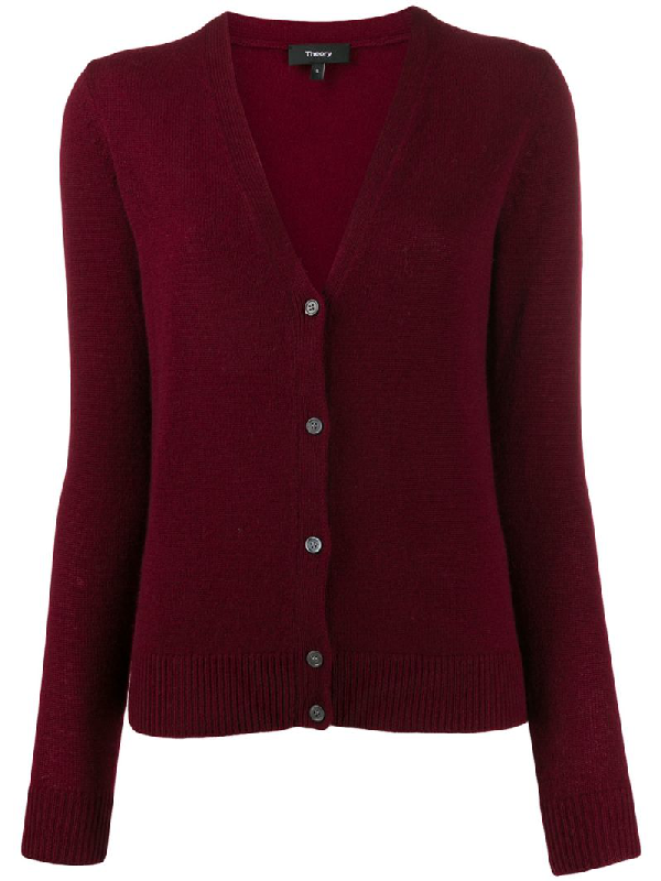 Theory V-neck Cardigan In Red | ModeSens