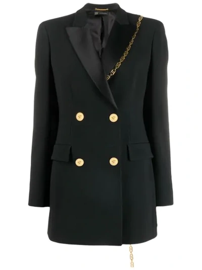 Versace Chain Detail Double Breasted Blazer In Black