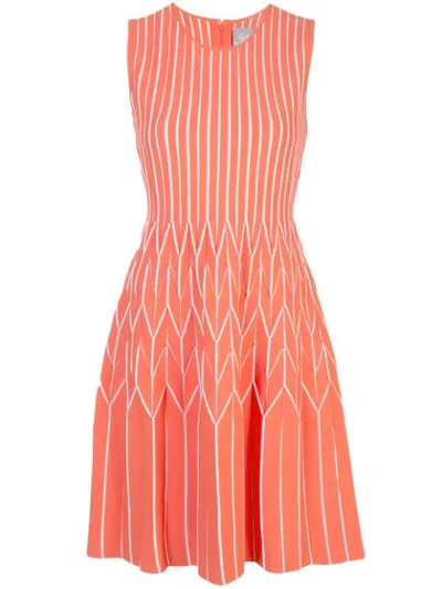 Lela Rose Chevron Pleated Fit-and-flare Dress In Orange