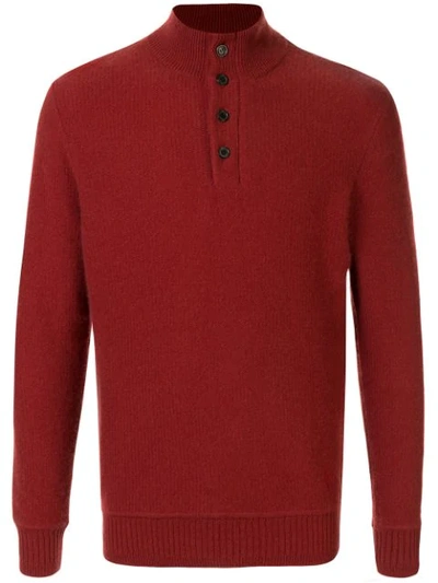 Gieves & Hawkes Button-collar Knitted Jumper In Orange