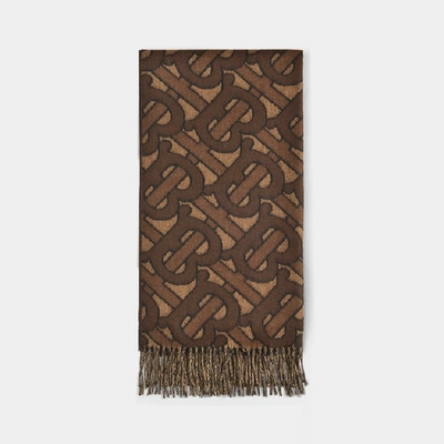 Burberry Tb Monogram Jacquard Scarf In Brown Cashmere