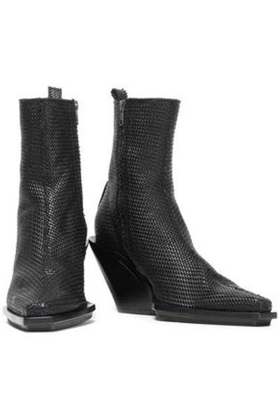 Ann Demeulemeester Woman Woven Leather Ankle Boots Black