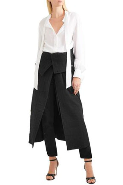 Ann Demeulemeester Convertible Double-breasted Pinstriped Linen-blend Midi Skirt In Black