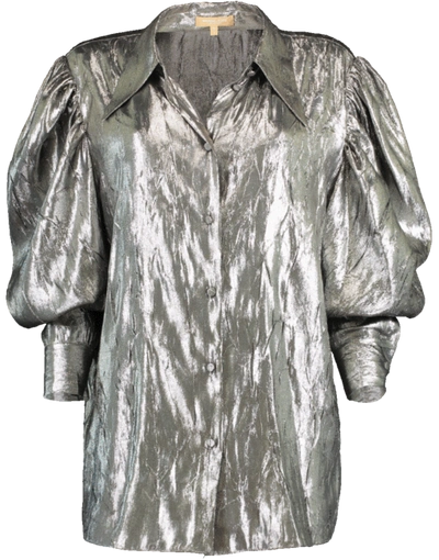Michael Kors Puff Sleeve Shirt In Silver