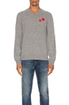 Comme Des Garçons Play Men's Double Heart Wool Pullover In Grey
