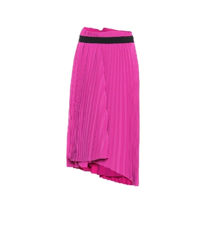 Balenciaga Pleated Crepe Skirt W/ Logo Detail In Purple