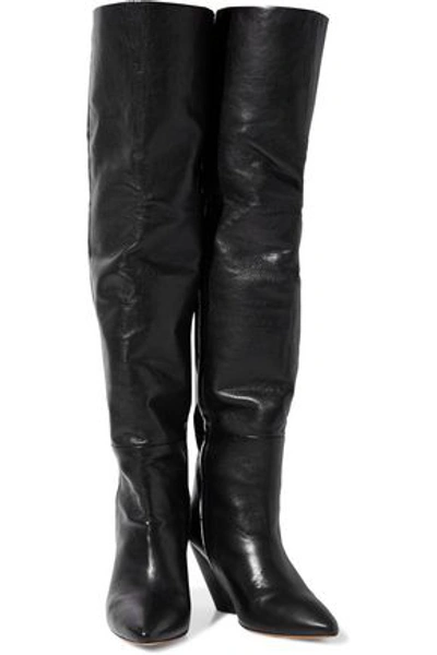 Iro Liam Fringe-trimmed Pebbled-leather Knee Boots In Black