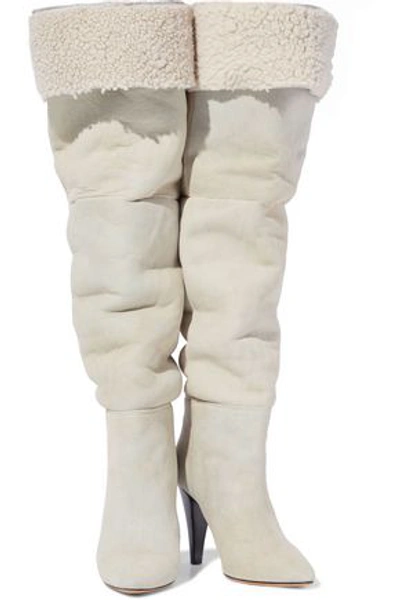 Iro Graceful Shearling Over-the-knee Boots In Beige