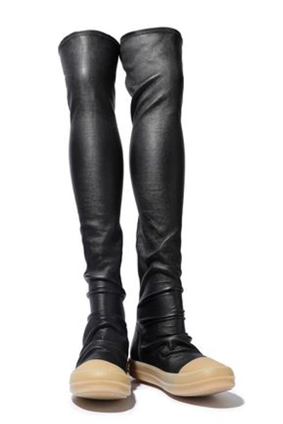 Rick Owens Woman Gathered Stretch-leather Over-the-knee Boots Black