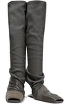 RICK OWENS RICK OWENS WOMAN GATHERED STRETCH-LEATHER AND SUEDE SOCK BOOTS DARK GRAY,3074457345620928705