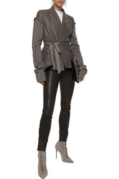 Rick Owens Princess Wool-paneled Coated-leather Wrap Jacket In Mushroom