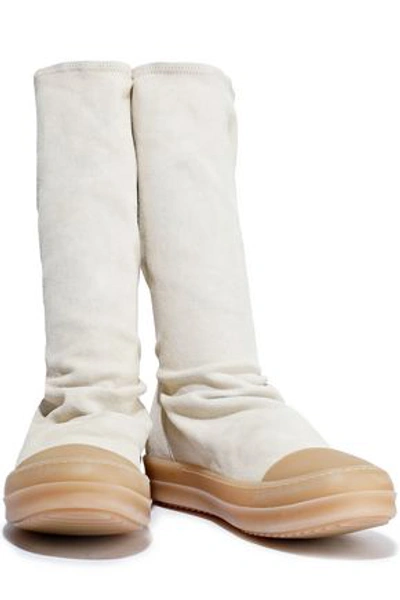 Rick Owens Woman Rubber-trimmed Stretch-suede Sock Boots Ivory