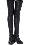 RICK OWENS RICK OWENS WOMAN RUCHED STRETCH-LEATHER PLATFORM OVER-THE-KNEE BOOTS BLACK,3074457345620952206