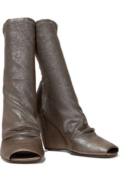 Rick Owens Woman Stretch-leather Wedge Sock Boots Platinum