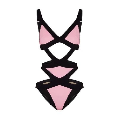 Agent Provocateur Mazzy Pink Cut-out Swimsuit In Black