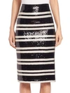 ALICE AND OLIVIA Rue Embellished Striped Pencil Skirt