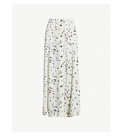 Ganni Petal Print Button-down Crepe Skirt In White
