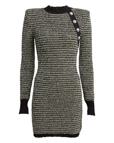 Balmain Mélange Tweed Bodycon Dress In Yellow