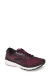 Brooks Women's Ghost 12 Wide Width Running Sneakers From Finish Line In Black/ Hollyhock/ Pink
