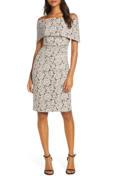 Vince Camuto Off The Shoulder Lace Cocktail Dress In Taupe