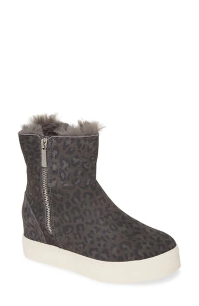 Jslides Wow Faux Fur Lined Sneaker Boot In Grey Leopard Suede