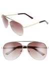 Quay X Chrissy Teigen Vivienne 64mm Aviator Sunglasses In Gold/ Brown