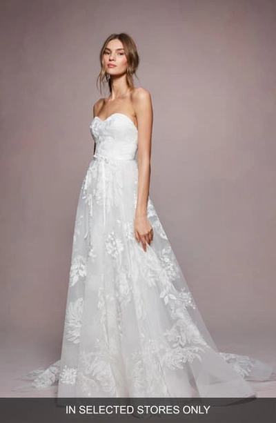 Marchesa Notte Mae Embroidered Strapless A-line Wedding Dress In Ivory