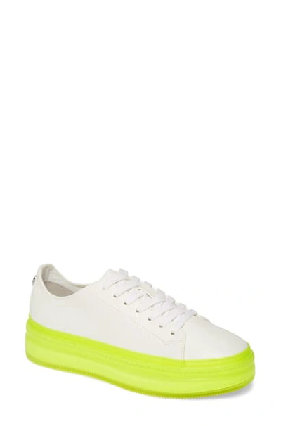 Steve Madden Neon Platform Sneaker In White/yellow