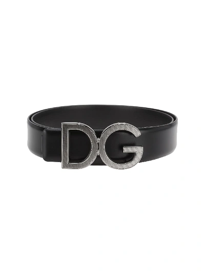 Dolce & Gabbana Calfskin Belt Witg Dg Logo In Black + Nikel