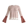 PAISIE Striped Top With Contrasting Flared Cuff In White & Brown