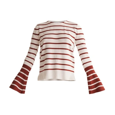 Paisie Striped Top With Contrasting Flared Cuff In White And Brown In Black,blue,neutral,pink,white