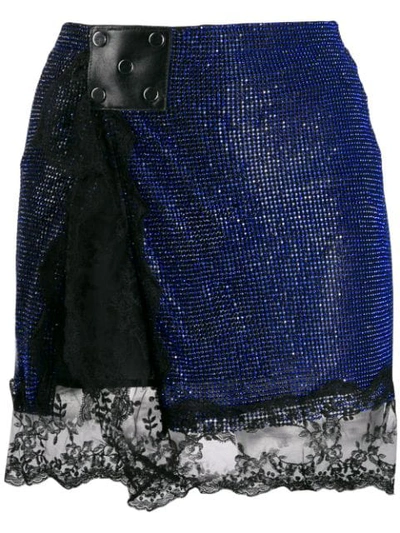 Christopher Kane Crystal Mesh Lace Mini Skirt In Blue