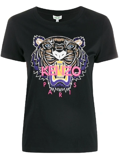 Kenzo Tiger Logo Print T-shirt In Schwarz
