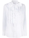 DOLCE & GABBANA RUFFLE TRIM TIE NECK SHIRT