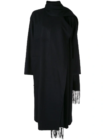 Ujoh Scarf Detailed Draped Coat In Black
