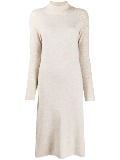 Fabiana Filippi Sequin-embellished Long Knitted Dress In Neutrals