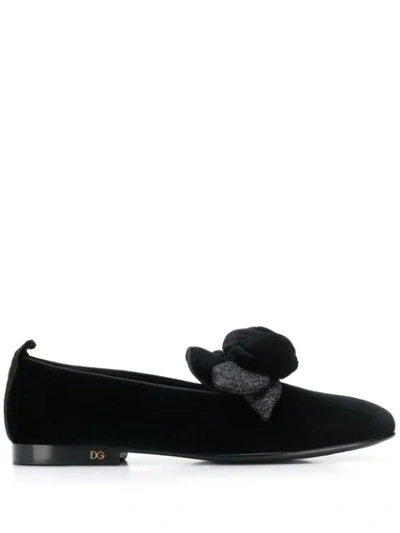 Dolce & Gabbana Velvet Slipper With Bow In Black