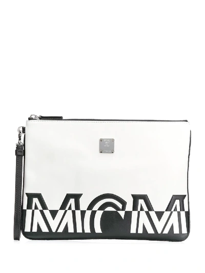 Mcm Logo Print Clutch In White