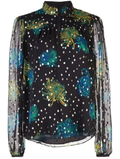 A.l.c Beatrix Floral & Metallic Dot High-neck Long-sleeve Top In Black Multi